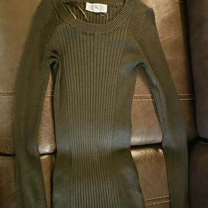 Pink Rose Dark Green Ribbed Sweater